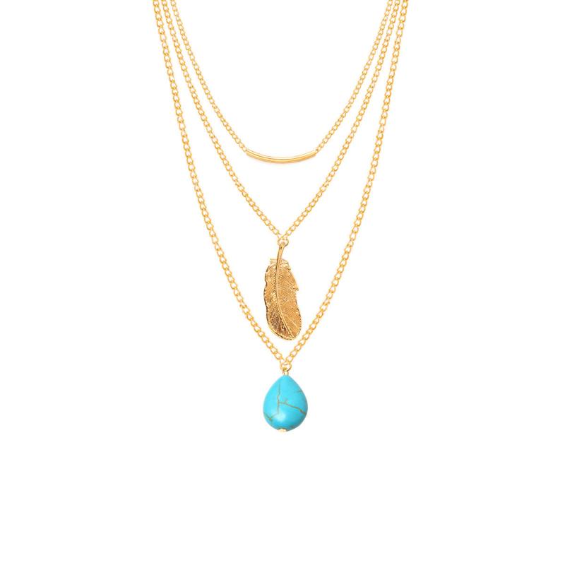 Женское многослойное ожерелье с подвеской в ​​стиле бохо из бирюзового пера, цепочка на свитер, подарок