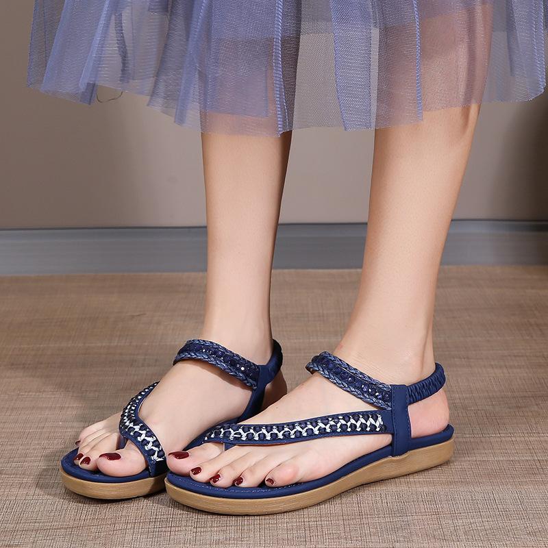 2025 летние новые босоножки в стиле бохо женские простые и легкие повседневные босоножки на плоской подошве большого размера с несколькими носками