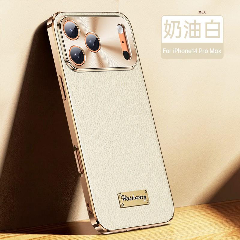 Premium Genuine Leather Phone Case IPhone 18 Pro Max 17 16 15 14 With Full Coverage Drop Protection Electroplated Finish