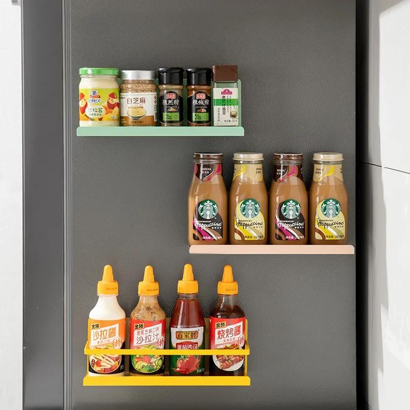 Кухонная магнитная полка для специй на холодильнике, металлическая, без отверстий, подвесная полка для хранения всякой всячины, рамка для организации приправ