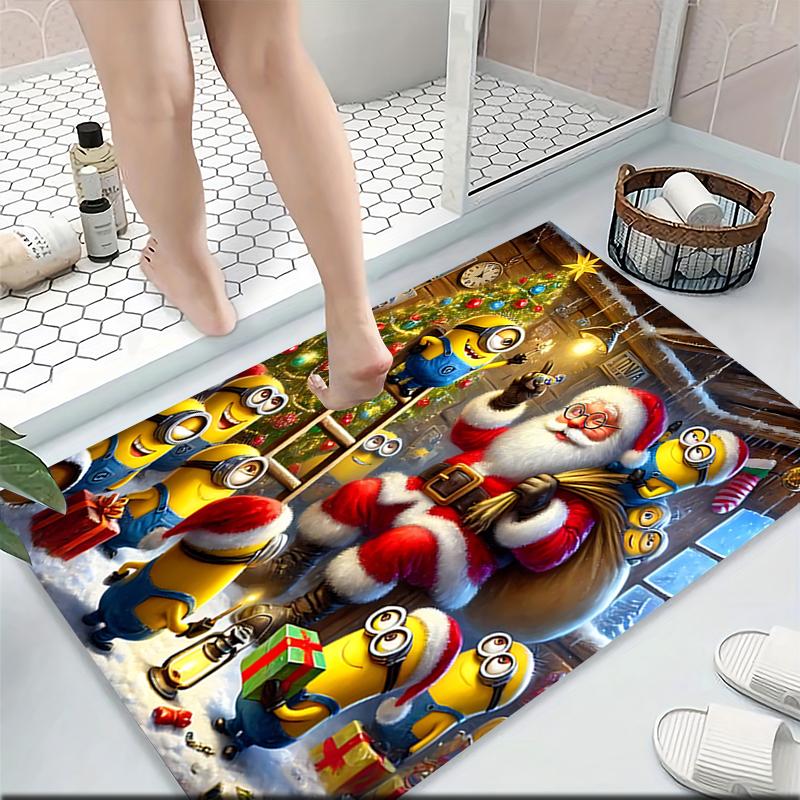 1Pc Happy Minions Holiday Wreath Carpet Rug Soft Washable Antislip Home Living Room Sofa Mats Personalized Christmas Rug