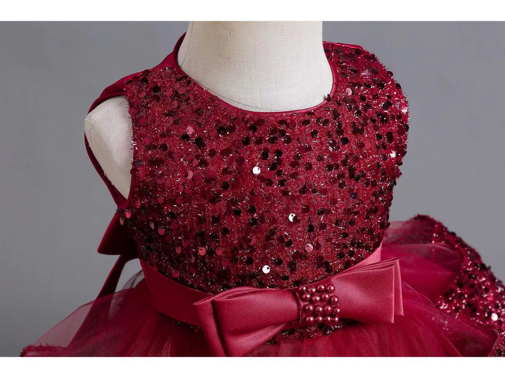 Красное платье принцессы с пайетками для девочек - Наряд для дня рождения, банкета и выступления