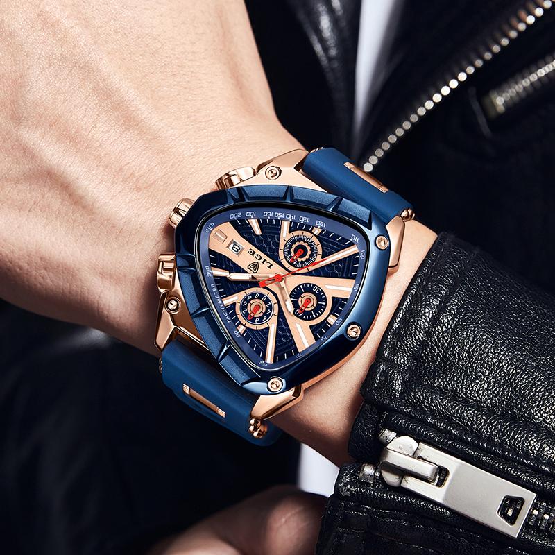 LIGE Fashion Triangle Men Watch Sport Army Mens Watches Luxury Waterproof Quartz Clock Man Chronograph Military Wristwatch Reloj