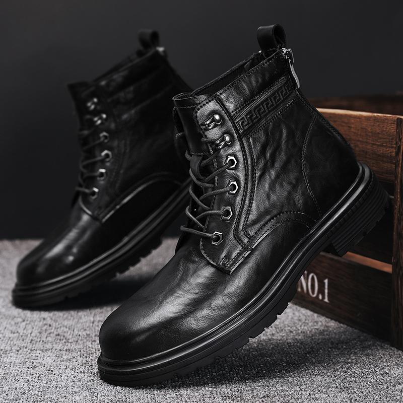Мужские ботинки на шнуровке дизайнерские винтажные мужские зимние ботинки плюшевые теплые деловые мужские ботинки из натуральной кожи на шнуровке уличные мотоциклетные ботинки