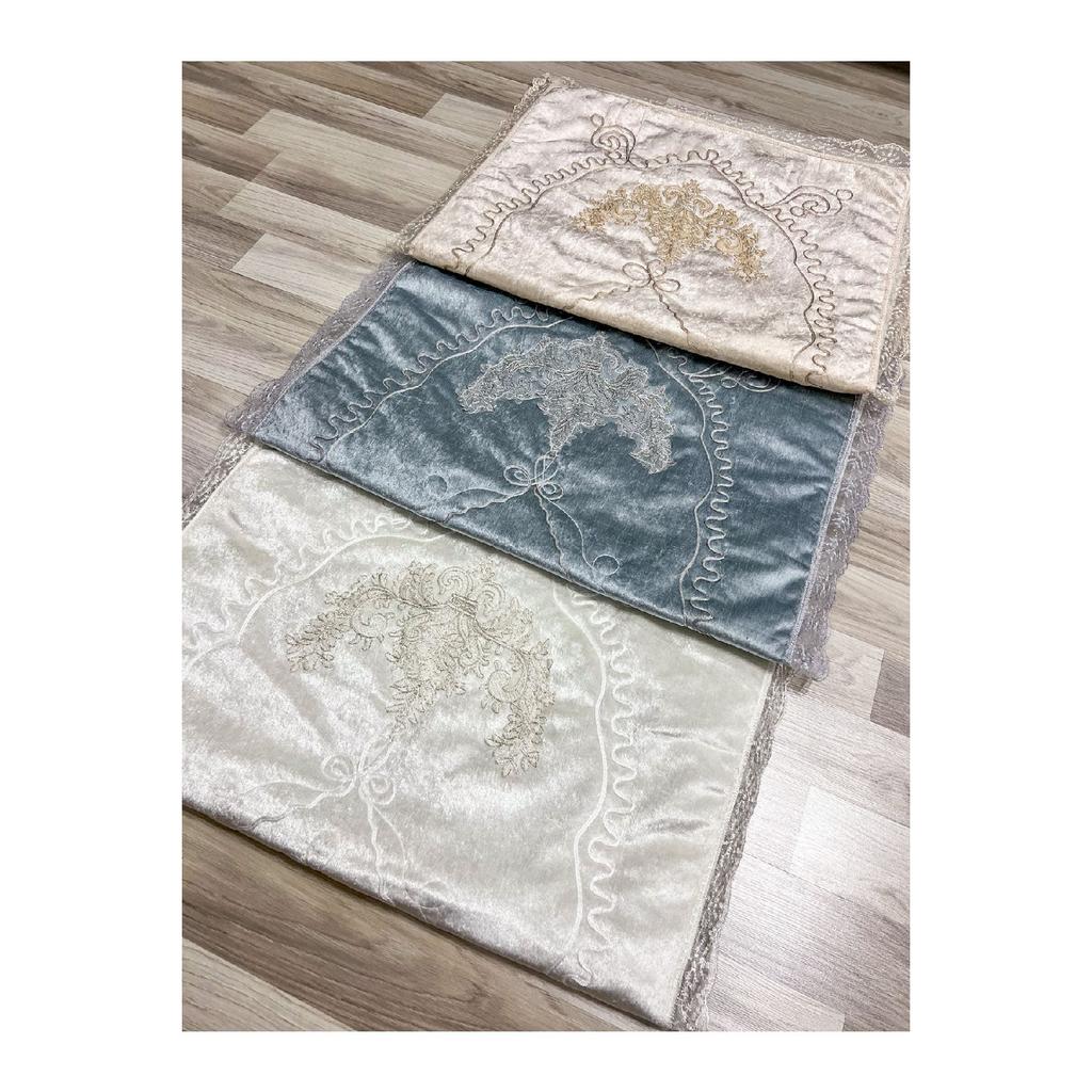 3 Pcs French Laced Embroidered Velvet Dowry Bridal Set Prayer Mat