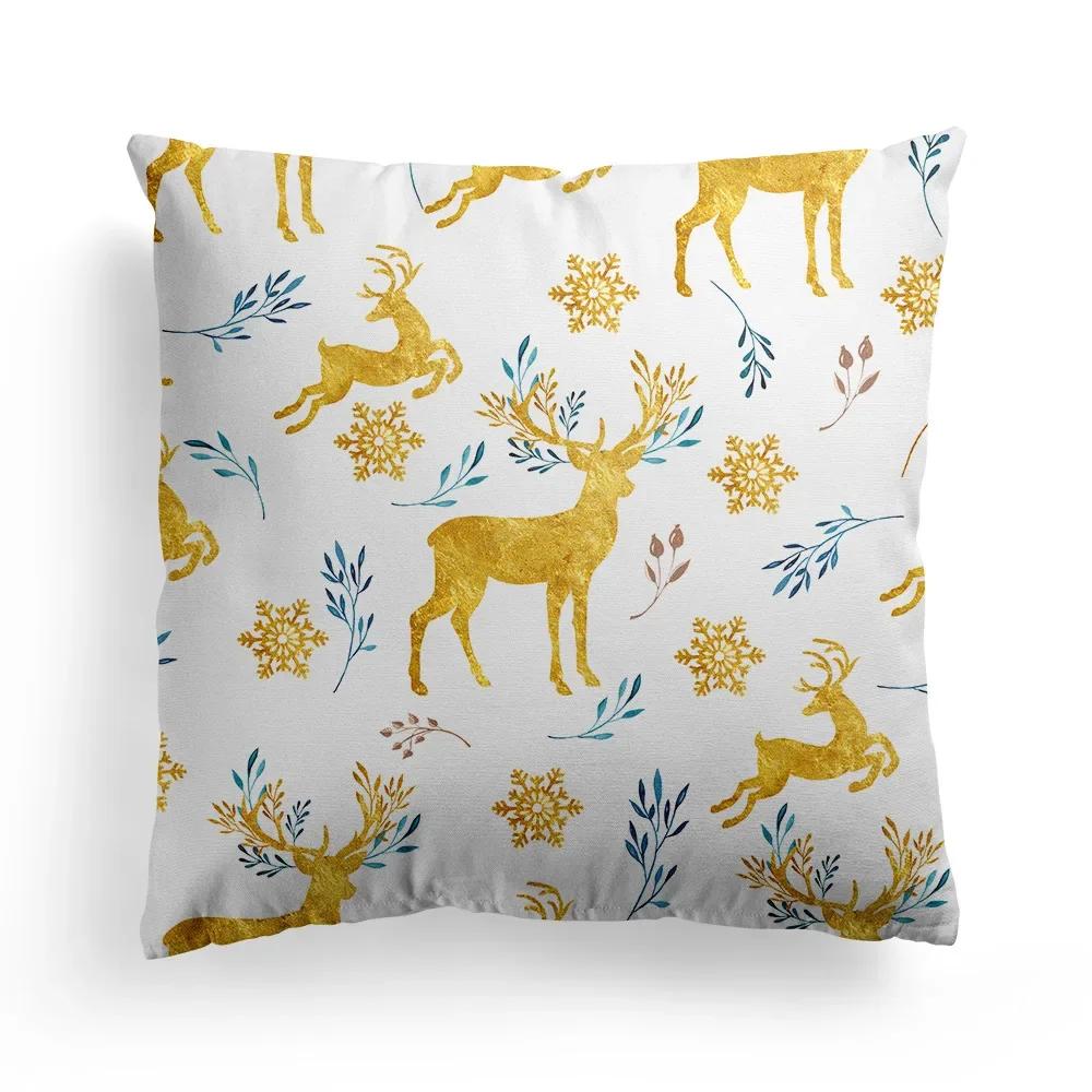 Home Decoration Christmas Blue Elk Plant Pillow House Polyester Cushion Cushion Decoración Navideña Funda De Almohada