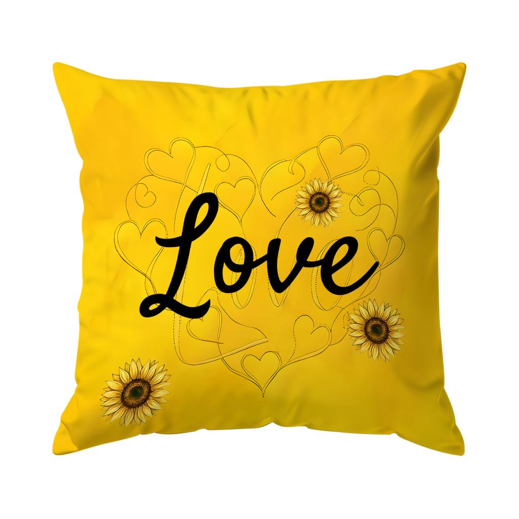 1/4Pcs Yellow Letters Sunflower Design Cushions Pillowcase Polyester Cushion Cover Throw Pillow Pillowcover Home Car Sofa Decor