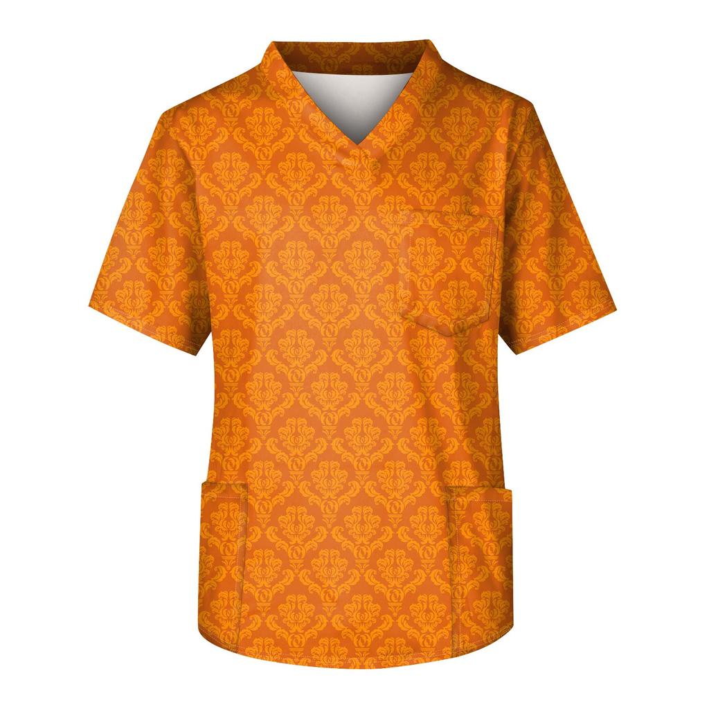 Мужская рабочая блузка с короткими рукавами и v-образным вырезом с принтом, топ с нагрудным карманом