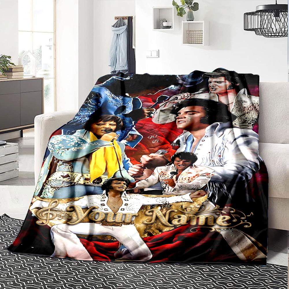 Elvis Presley Personalized Text Blanket Multi-purpose Customizable Blanket Comfortable Suitable for Home Decor Chair Bed Picnics All-Season Use