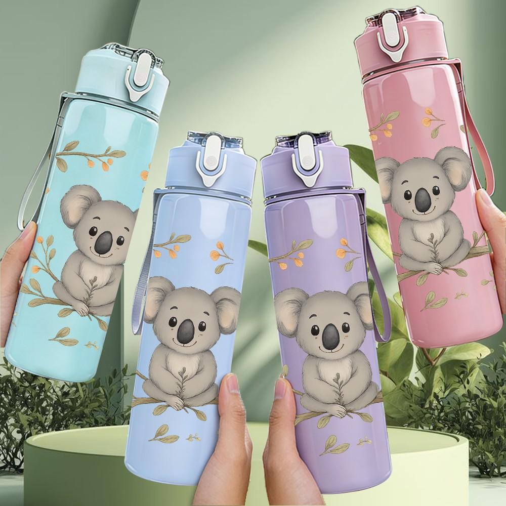 1PC Two Grey Koala Eucalyptus Leaf 750ml Color Plastic Sports Water Bottle Leakproof Flip Straw Lid Suitable for Sports Office Home Use