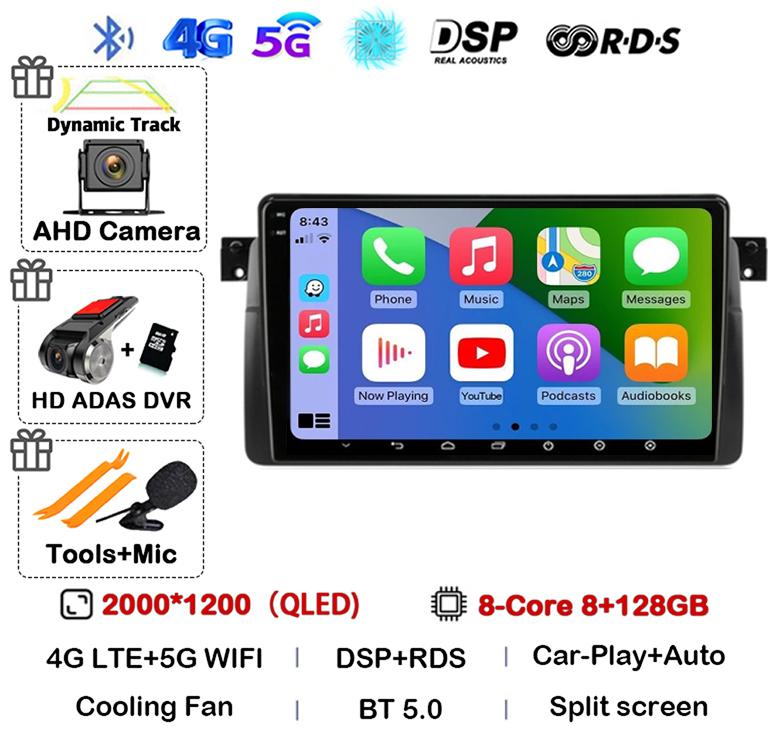 Android 14 автомобильное радио для BMW E46 M3 1998-2006 мультимедийный видеоплеер 2Din 4G WIFI GPS навигация Carplay головное устройство 360 камера