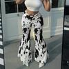 Womens Fashion Cow Print High Waist Casual Flared Long Pants
