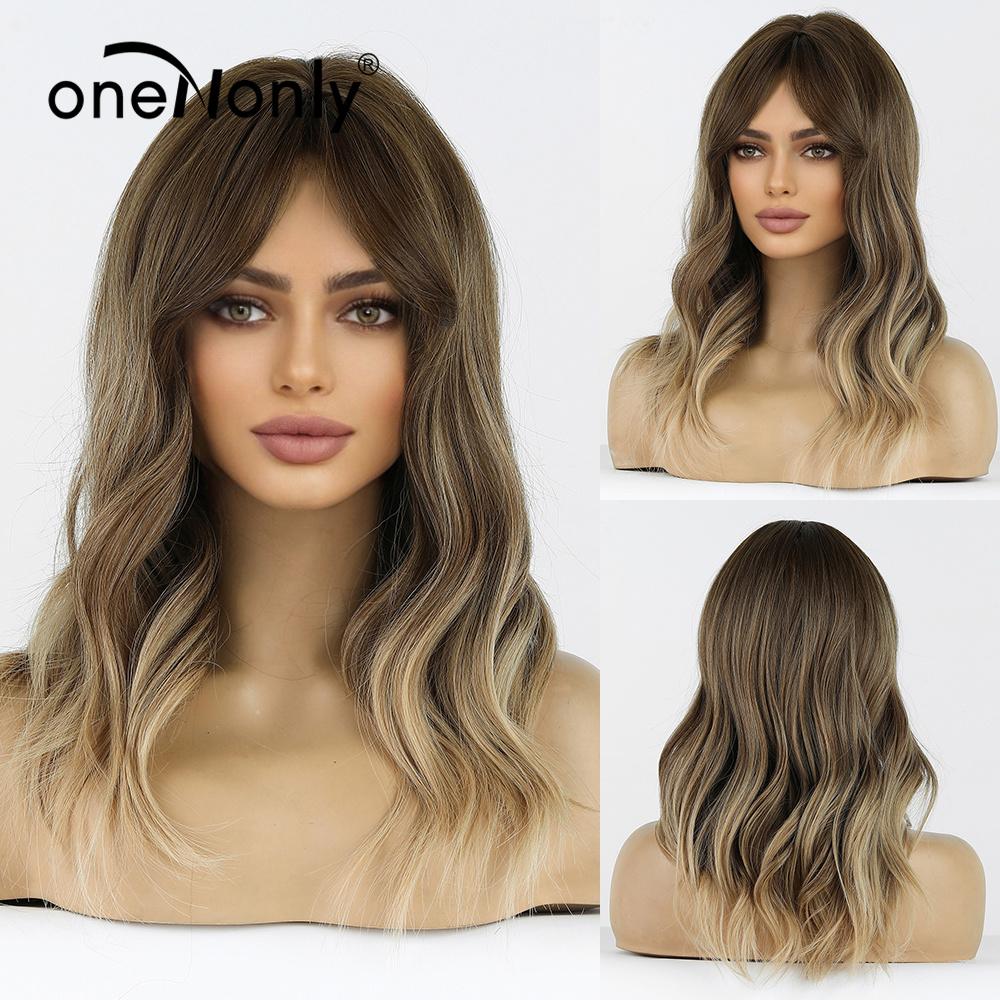 oneNonly Short Pink Wig Natural Wigs for Women Medium Wavy Synthetic Wig Party Heat Resistant Hair