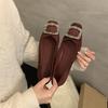 Туфли на каждый день с характером, круглая головка, мелкий вырез, женские туфли, весна, стразы, квадратная пряжка, мягкая плоская подошва, французский стиль, с юбкой, туфли-лодочки