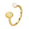 S925 Sterling Silver Ring Natural Opal Stone Golden Bird Hammer Ring