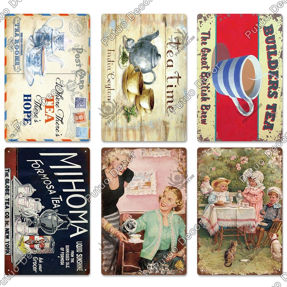 Tea Sign Metal Sign Plaque Metal Vintage Shabby Chic Tin Sign Metal Poster Decorative Iron Plate Kitchen Wall Decor