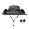 Solar double fan hat ink eaves sun protection hat men's outdoor mountaineering breathable bucket hat fishing visor