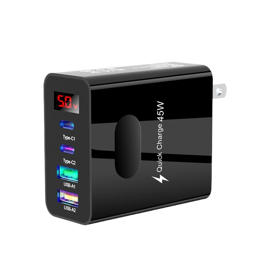 45 Вт USB C зарядное устройство 4 порта быстрая зарядка цифровой дисплей мобильный телефон адаптер для iPhone 16 15 Xiaomi Huawei QC 3.0 настенное зарядное устройство PD