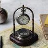Antique Brass Nautical Vintage Style Table Clock with Wooden