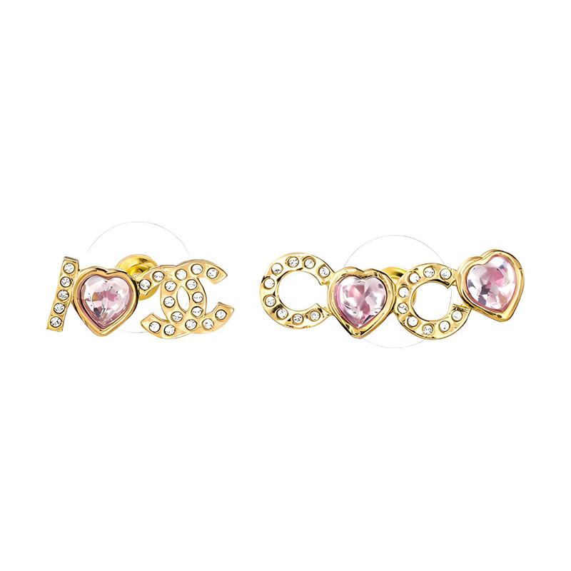 Chanel Coco розовые кристальные асимметричные металлические серьги со стразами для женщин