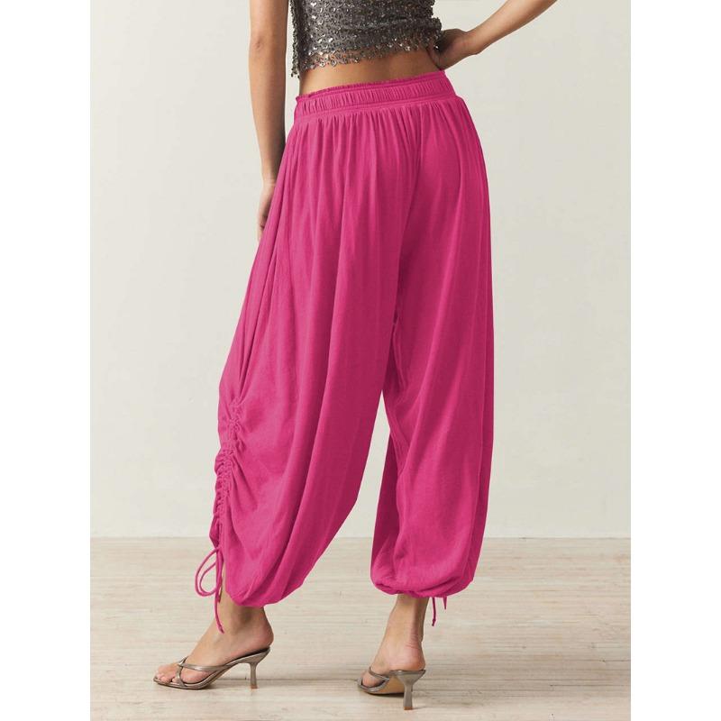 Брюки-фонарики с завязками на шнурке, женские летние брюки, облегающие повседневные брюки