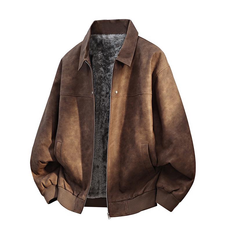 Мужская ретро куртка из ПУ кожи с флисовой подкладкой - Теплая, Модная, Утепленная, Стильная, Универсальная, Большого размера
