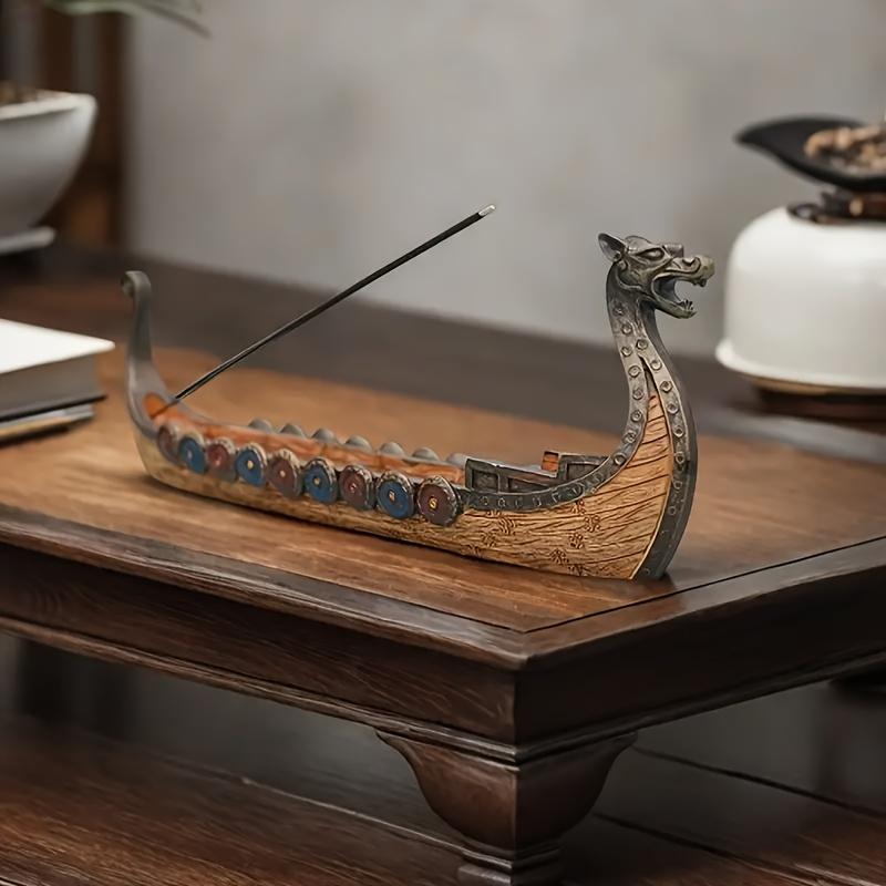 Vintage Dragon Incense Holder Statue Ornament Hand-Carved Dragon Boat Incense Stick Holder Statue Orchid Pavilion Decoration