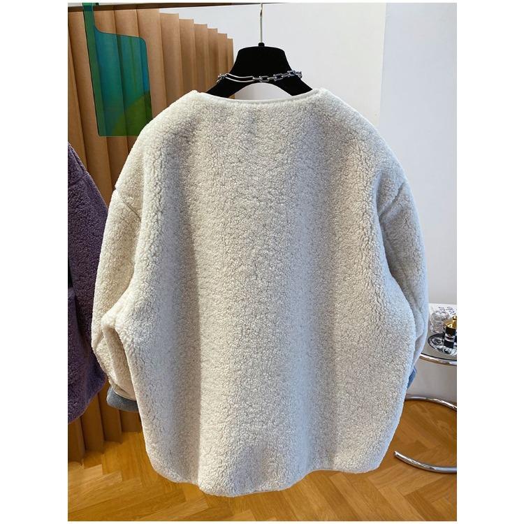 Advanced Sense Purple Lamb Fur Coat Women Autumn Winter Loose Thickened Leather Fur Integrated Lamb Wool Top