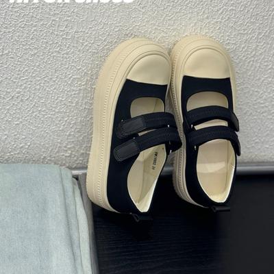 Мэри Джейн на толстой подошве, маленькие белые туфли, женские, весенние, новые, на липучке, с большой головкой, увеличивающие рост, легкие, повседневные туфли-маффины