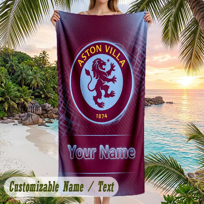 Beach Towel Aston Villa Print Custom Name Text Soft Towel for Swimming Pool