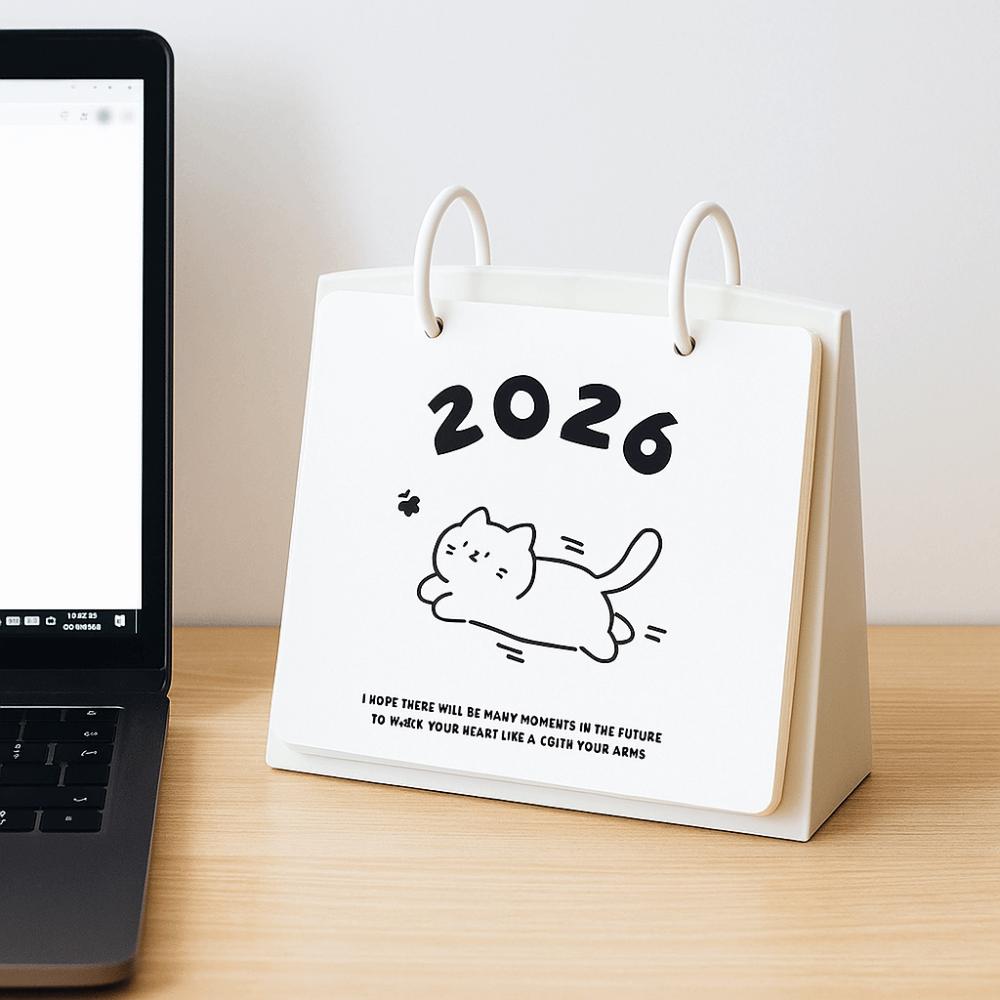 Cartoon 2026 Desktop Calendar Cat Pattern Table Planner Creative Standing Flip Calendar Home