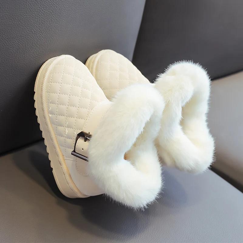 Зимние детские уличные ботинки теплые плюшевые принцессы хлопковые туфли ветрозащитные водонепроницаемые утолщенные детские ботинки