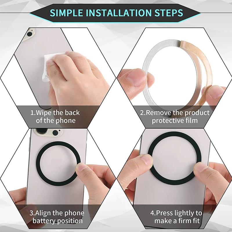 Магнитное кольцо-пластина для беспроводной зарядки Magsafe, наклейка из железа, магнитный держатель для телефона в автомобиль для Apple iPhone 14 13 12 Xiaomi