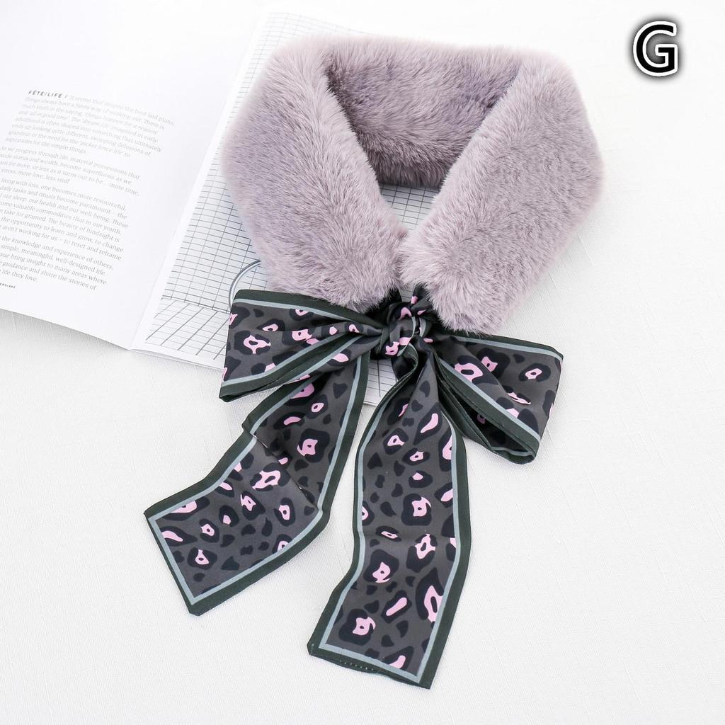 Women Elegant Faux Fur Scarf Plush Leopard Winter Warm Vintage Fluffy Collar Wrap