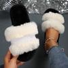 Fashion Luxury Women's Fluffy House Slippers Bling Crystal Decor Faux Fur Slides Woman Autumn Winter Open Toe Non Slip Plush Slippers