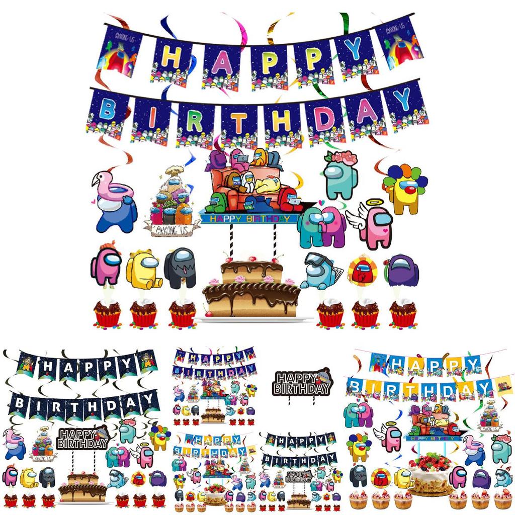 Suit Party Set Decoration Supplies Banner Cupcake Topper Space Alien