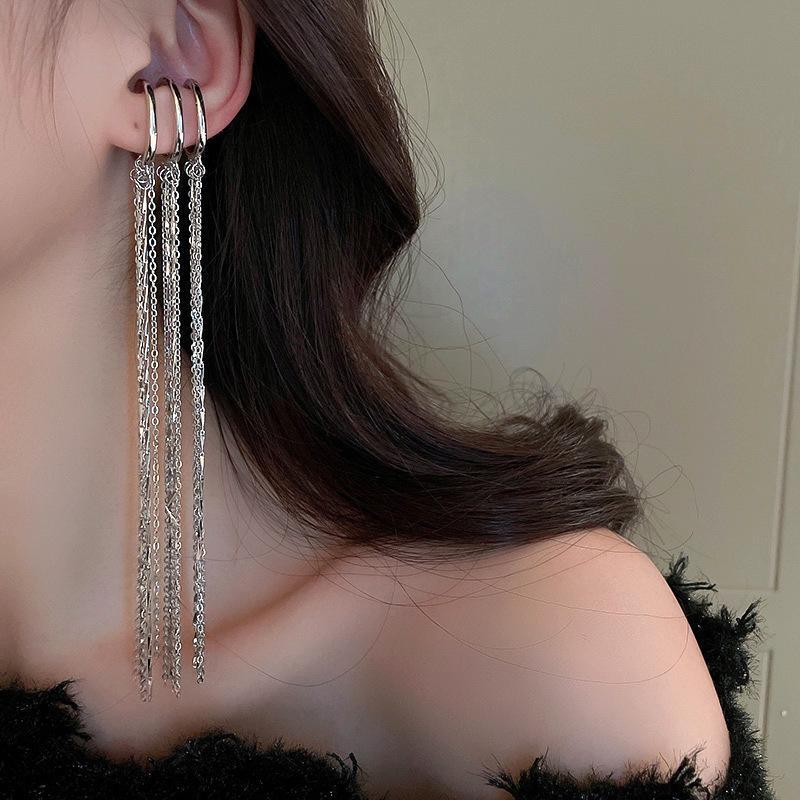 Серебряные игольчатые клипсы-кисточки в форме звезды и луны: Блестящий циркон, милый и классный стиль, без пирсинга