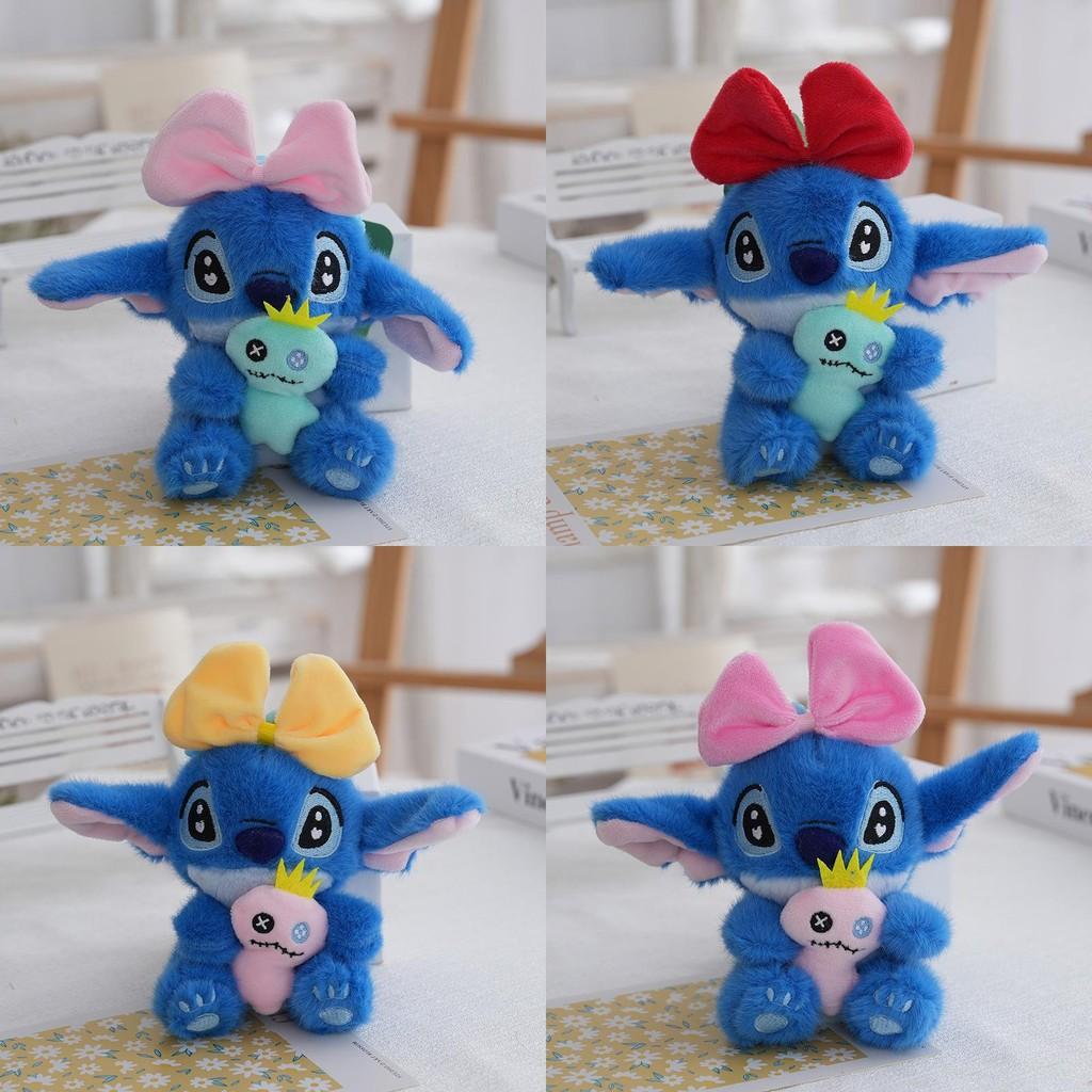 Cute Stitch Hug Doll Bow Headpiece Decor Plush Toy Pendant For Kids And Fans