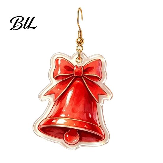 Acrylic Bell Dangle Earrings 1 Pair 2D Christmas for Women, Cute Red Delicate Holiday Gift Friends with Bow, Jewelry Gifts Xmas Party Accessories