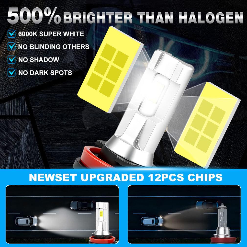 2 шт. H11 H8 H9 Светодиодные лампы для противотуманных фар и ДХО 9005 HB3 9006 HB4 Светодиодные чипы CSP Противотуманные фары Дневные ходовые огни 6000K Белый Суперяркая лампа