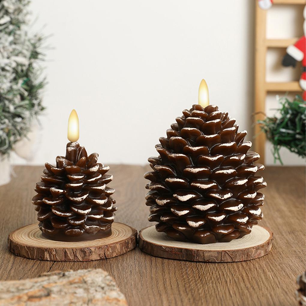 2piece Christmas Painted Pine Cone Shaped LED Candle Light Electronic Flameless Pinecone Candle Set For Festive Home Atmosphere