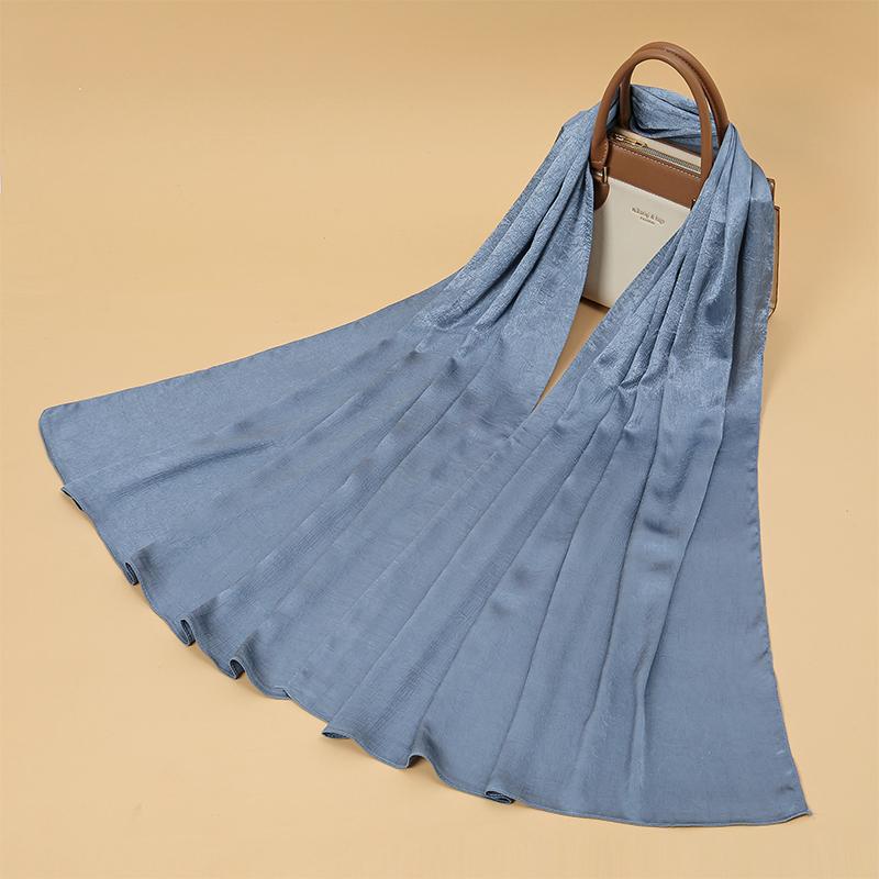 Fashion Design Classic Shiny Silk Scarf Women Soft Hijab Solid Color Handband Shawls Wraps Muslim Scarves Stole