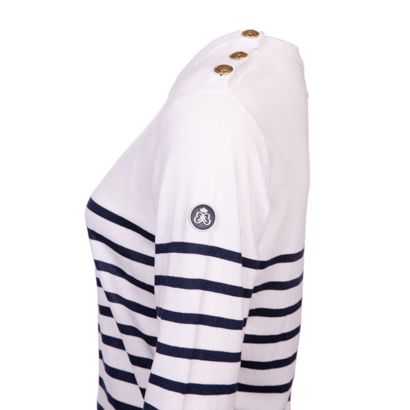 Women's Striped Sweater with Button On the Shoulder by Rakel Women's BURTON OF LONDON