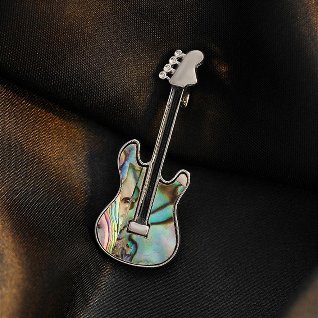 Rinhoo Vintage Imitation Shell Guitar Violin Brooch Pin For Women Luxury Punk Rhinestone Musical Instrument Enamel Badge Jewelry