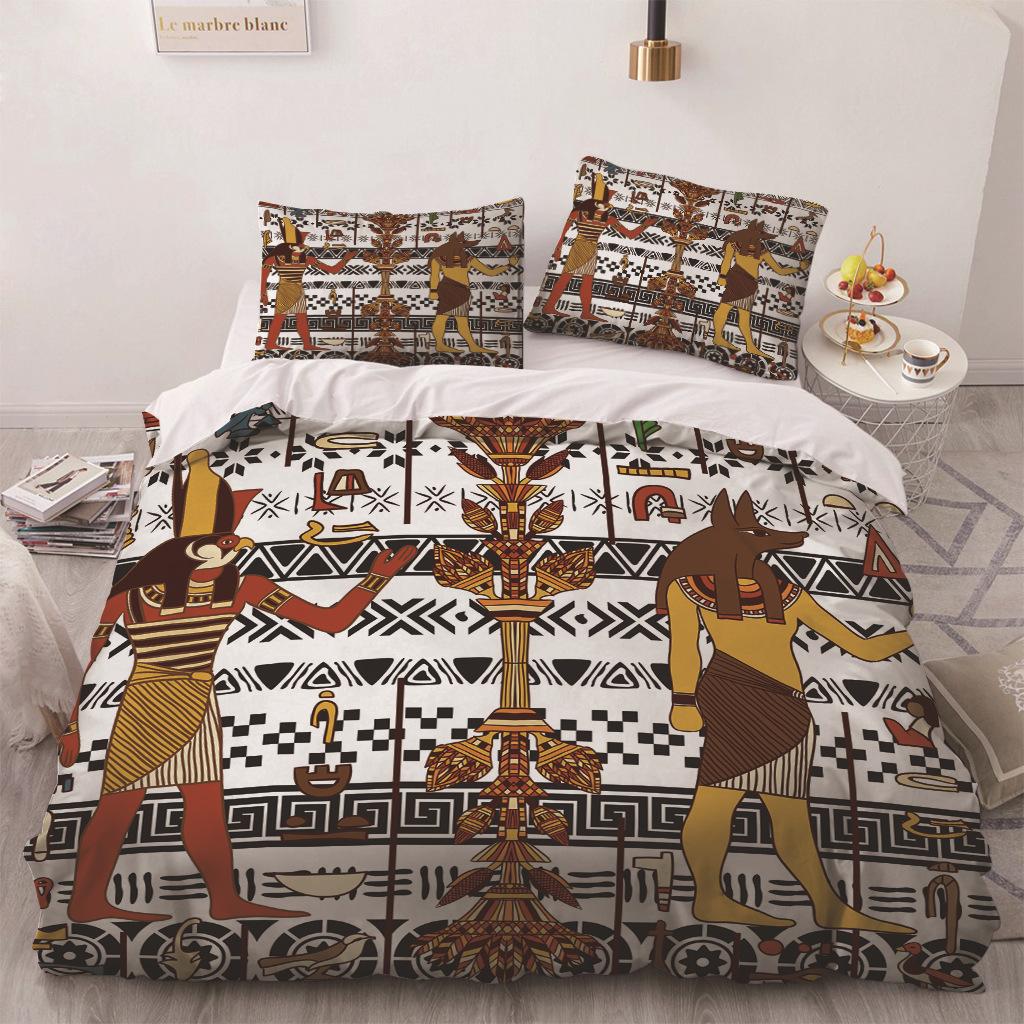 Африка Египет Король Королева Пододеяльник Египетский Фараон Постельное Белье Набор Для Подростков Взрослых Древние Фрески 2/3шт Полиэстер Пододеяльник