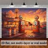 2D Plane No. 66 Highway Retro Gas Station Backdrop Fabric, Featuring a Neon Sign "ROUTE 66"XY