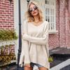 Осенне-зимний женский модный трикотаж большого размера с v-образным вырезом, сексуальный пуловер, джемпер