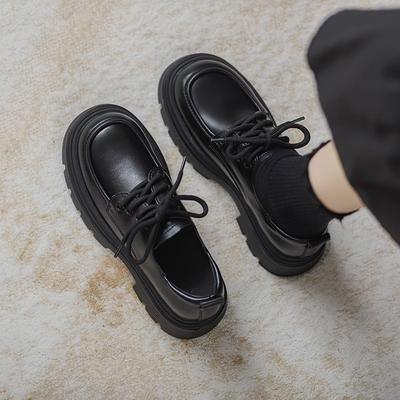 Черные кожаные туфли на универсальной толстой подошве Лоферы