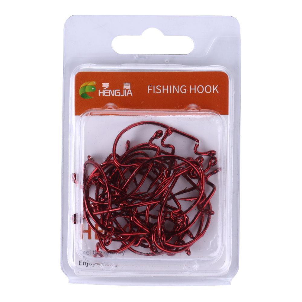 HENGJIA 30PCS/lot Red/Silver Fishing Hook with 5 Different Weight Feather Fishing Tackle High Carbon Steel Hooks Accessories