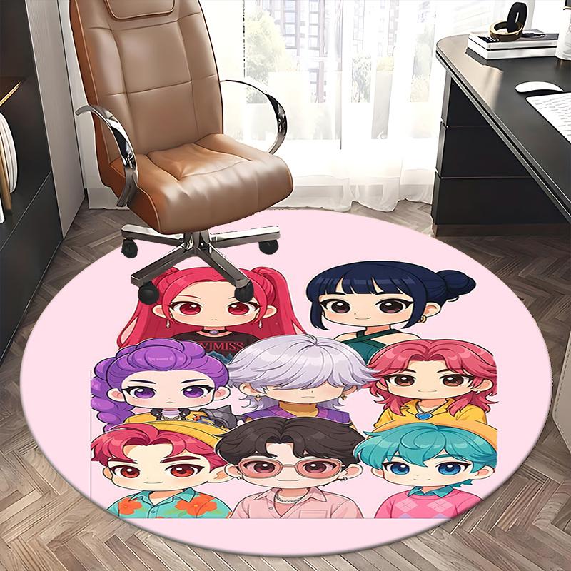 Коврик для стула K-pop Girls, Круглый ковер, Офисный ковер, Машинная стирка, Нескользящий, Подходит для гостиных, спален